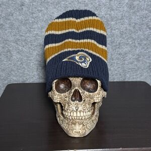 Los Angeles Rams NFL Striped Knit Beanie Winter Hat Blue Gold